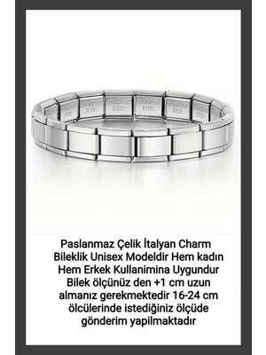 Yazısız Model Paslanmaz Çelik Italyan Charm Bileklik Nomi Bileklik Çelik Esnek Bileklik 16-24 cm 9mm