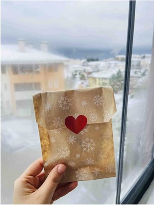 10 Adet 11X20 Kar Desenli Minik Boy Hediye Paketi Yılbaşı Noel Temalı Hediye Ambalaj Kese Kağıdı