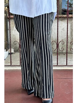 Misswhence Kendinden Çizgili Ipek Pantolon Siyah-Beyaz 29120