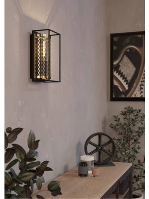 Siyah Pirinç Dökme Çelik Duvar Lambası E27 IP20, Iç Mekan Şık Aydınlatma