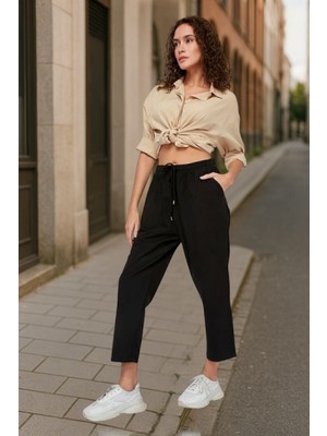 Kapri Eşofman Hambez Rahat Kalıp Yazlık Beli Lastikli Keten Görünümlü