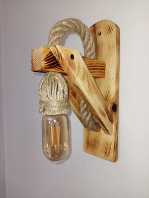 Ahşap Duvar Lambası, Sıcak Işık, Şık Tasarım, Cafe ve Otel Dekoru