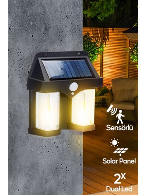 Sensörlü Solar Panelli 3 Modlu Bahçe ve Duvar Aydınlatması, Pilli, Beyaz