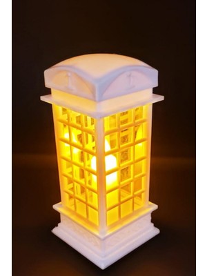 Bej Dekoratif Gece Lambası, Telefon Kulübesi Tasarımı, Şık ve Sıcak Atmosfer Sağlar.