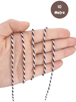 10 Metre Siyah Beyaz Kutu ve Ambalaj Süsleme Ipi Bileklik Ipi Hediye Paketleme Ipi