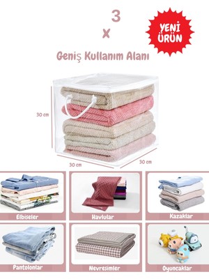 3 Adet Pvc Küp Çanta Şeffaf Kulplu Taşıma Taşınma Ambalaj Çantası Düzenleyici Pvc Çanta 30X30X30