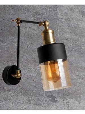 Rustik Tarzda Camlı, 1XE27 Duyla Şık Duvar Aydınlatma, Siyah Renk