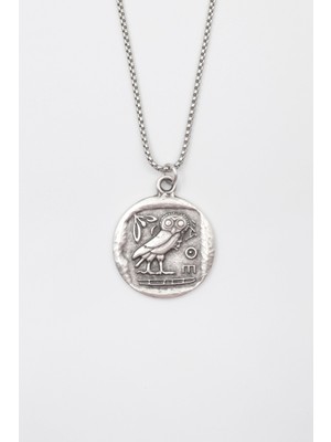 Yunan Mitolojisi Baykuş Örme Zincir Kolye - Antik Gümüş Kaplama - Kadın Erkek - 60 cm