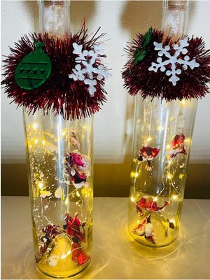 Yılbaşı Temalı Şişe, Ledli Işıklı Hediye, Aç Kapa, Dekoratif ve Şık Tasarım