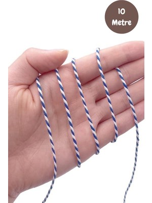 10 Metre Mavi Beyaz Kutu ve Ambalaj Süsleme Ipi Bileklik Ipi Hediye Paketleme Ipi