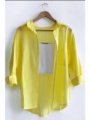 Sarı Keten Oversize Gömlek