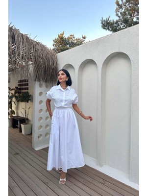 Beyaz Nakışlı Işlemeli Elbise