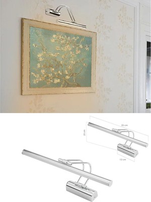 Banyo Aplik Duvar Ayna Resim Tablo Krom Aydınlatma Beyaz Işık 50 cm
