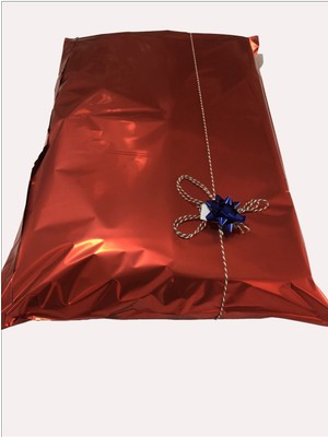 3 Adet Yapışkanlı 50X70 Ultra Mega Boy Metalize Kırmızı Hazır Hediye Poşeti