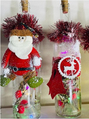 Yılbaşı Temalı Renkli Şişe, Işıklı, Pilli, Aç Kapa, Hediye Sepeti Aksesuarları