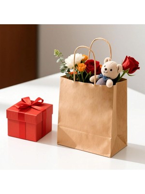 Burgu Saplı Kraft Kağıt Hediye Çantası 5 Adet 25X12X31