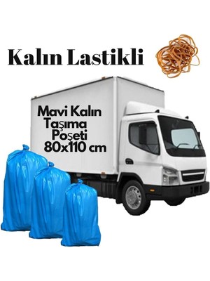 5 Adet Mavi Lastikli 80X110 Ultra Kalın Ev Taşıma Taşınma Poşeti Nakliye Çuvalı Nakliyat Torbası