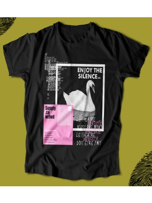 Butişört 'swan - Kuğu -  Enjoy The Silence‘  Baskılı 'regular-Fit' Unisex Tişört