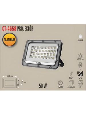 50W Slim LED Projektör Beyaz, Hafif ve Şık Tasarım, Yüksek Parlaklık