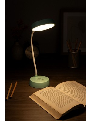 Yeşil Masa Üstü 360° Döner Şarjlı Okuma Işığı, 3 Kademe, Dokunmatik, Soft Işık
