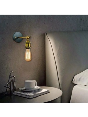 Şık Siyah Retro Metal Yatak Başı Duylu 1XE27 Aydınlatma Aksesuarı