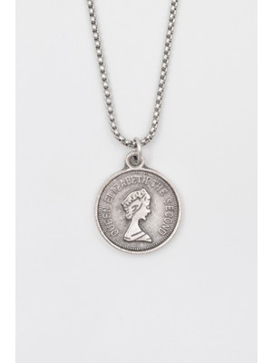 Kraliçe Elizabeth Iı (Genç Portre) Örme Zincir Kolye - Antik Gümüş Kaplama - Kadın Erkek - 60 cm