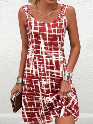 Ag Shoppings Kadın Askılı Kuş Gözü Detaylı Desenli Süprem Elbise