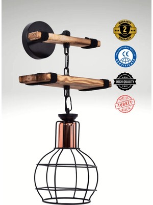 Kahverengi Ahşap Duvar Aydınlatması, Vintage ve Retro Dekoratif Tasarım