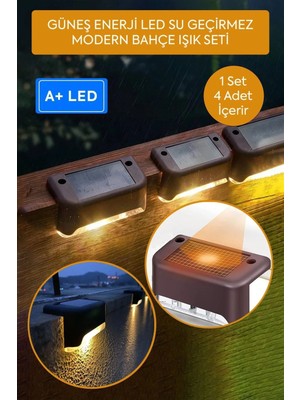 Dörtli Güneş Enerjili Su Geçirmez Modern LED Işık Seti, Siyah