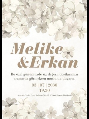 Düğün Davetiyesi , Nişan Davetiyesi , Kına Davetiyesi