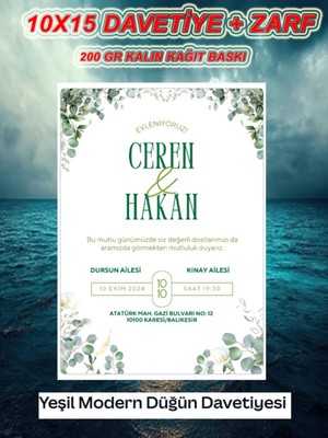 Düğün Davetiyesi , Kına Davetiye , Nişan Davetiyesi ( 1 Adet).