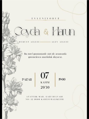 Düğün Davetiyesi , Nişan Davetiyesi , Kına Davetiyesi