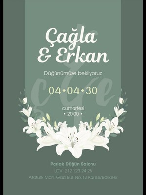 Düğün Davetiyesi , Nişan Davetiyesi , Kına Davetiyesi