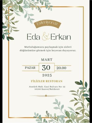 Düğün Davetiyesi , Nişan Davetiyesi , Kına Davetiyesi