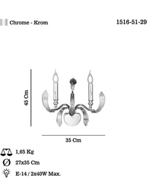 2'li Krom Aplik Seti, E27, Modern ve Şık Tasarım