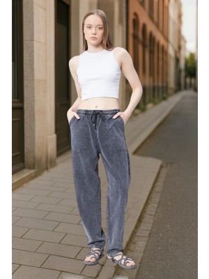 Hambez Alt Eşofman Keten Pantolon Görünümlü Rahat Kalıp Büyük Beden Yazlık Relaxed