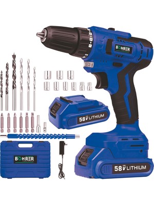 58V 5AH Pro Hummer Dark Blue Çift Akülü Yüksek Tork ve Vidalama Şarjlı Matkap Seti