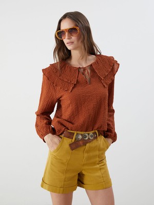 Lc Waikiki Yeni Sezon Baglamali Yaka Dokulu Bluz - S5Q452Z8