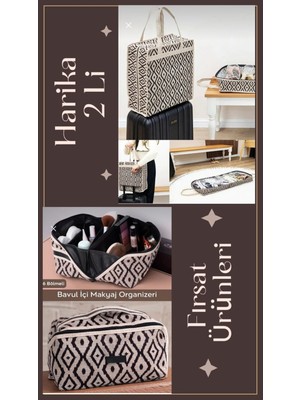 Bej 2'li Set: Ayakkabı ve Makyaj Çantası, Şık ve Kullanışlı Tasarım