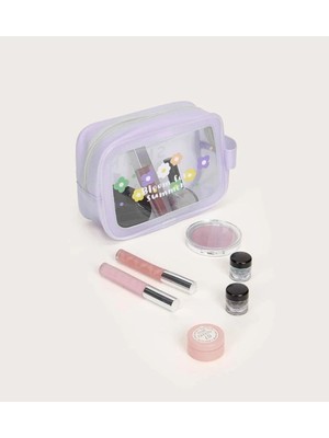 Mor Çiçek Desenli Şeffaf Makyaj Çantası, Şık ve Kullanışlı Tasarım