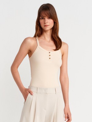 21106 Düğme Detaylı Askılı Atlet-Taş