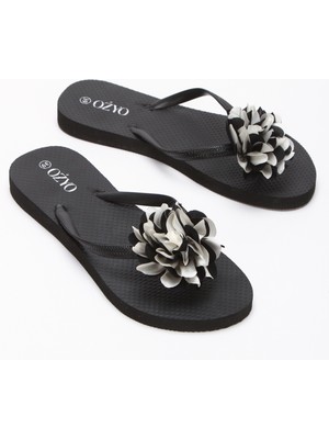 Havana Siyah Çiçekli Parmak Arası Plaj Terliği