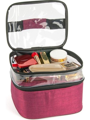 Şeffaf Çift Bölmeli Kadın Makyaj Çantası, Düzenli ve Şık Taşımaya Uygun
