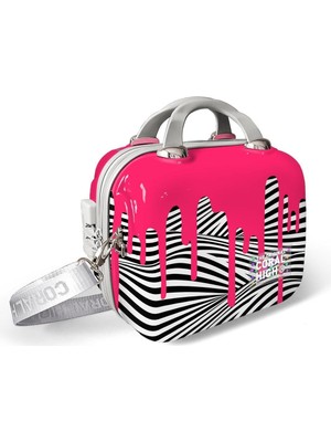 Pembe, Siyah ve Beyaz Desenli Omuz Askılı Çok Amaçlı Makyaj Çantası