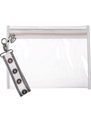 Şeffaf Çok Amaçlı Çanta ve Düzenleyici, Papatya Desenli, Beyaz, Plaj ve Günlük Kullanım