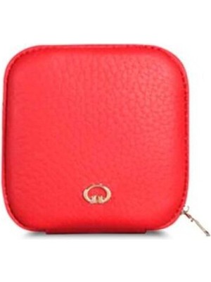 Kırmızı Fermuarlı Mini Deri Aksesuar Çantası, Şık ve Hafif Tasarım