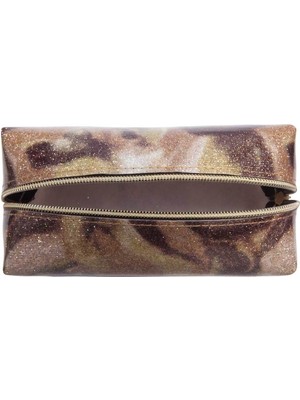 Yeşil ve Kahverengi Pvc Kaplı Şık Makyaj Çantası, Pratik ve Şık Tasarım