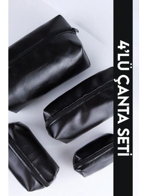 Pratik Hafif Taşınabilir Suni Deri Makyaj ve Seyahat Çantası Seti, 4 Parçalı.