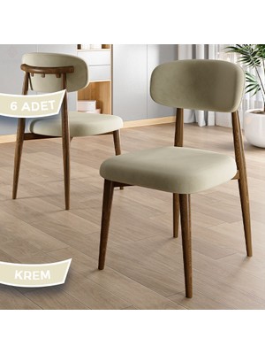 Laos Serisi 6 Adet Krem Mutfak Sandalyesi Ahşap Kaplama 1. Sınıf Babyface Kumaş