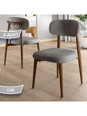 Laos Serisi 6 Adet Gri Mutfak Sandalyesi Ahşap Kaplama 1. Sınıf Babyface Kumaş